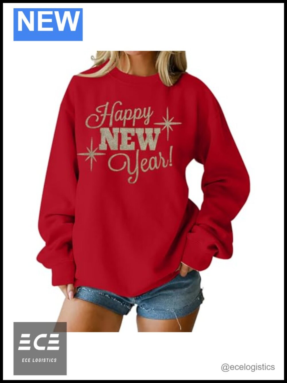 Happy New Year Sequin Letter Print Crew Neck Pullover Sweatshirt